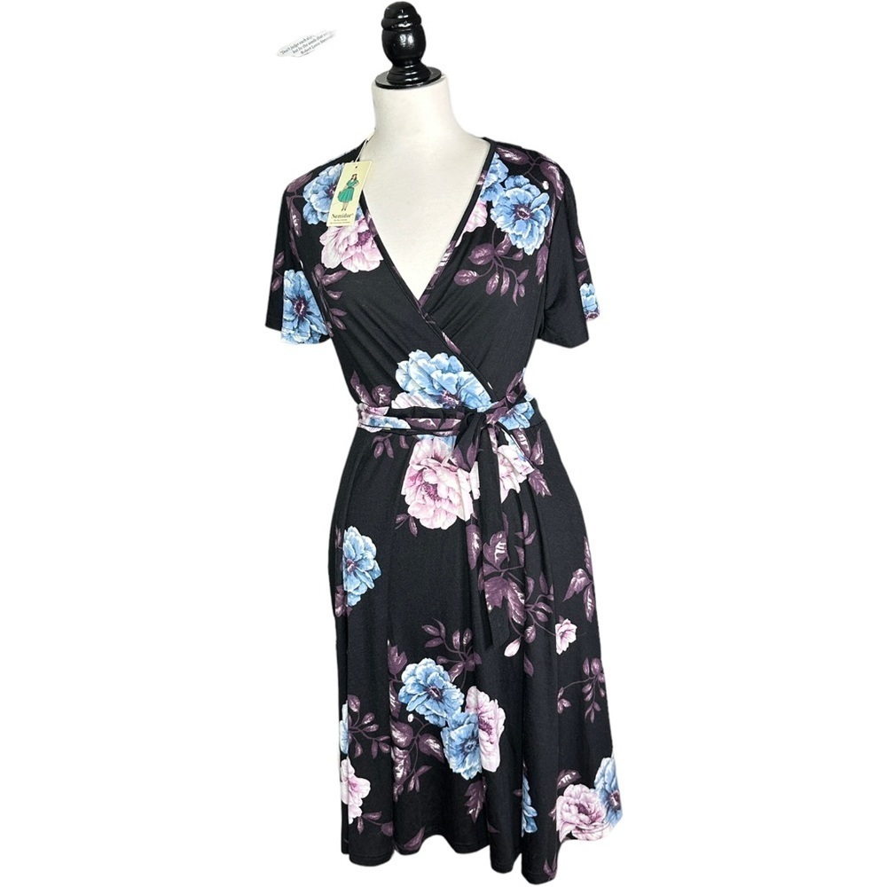 Nemidor Plus Size Floral Attached Sash Belt Dress 16